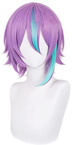 Gorgewg Rui Kamishiro - Parrucca da donna, capelli corti, viola con ciocche blu