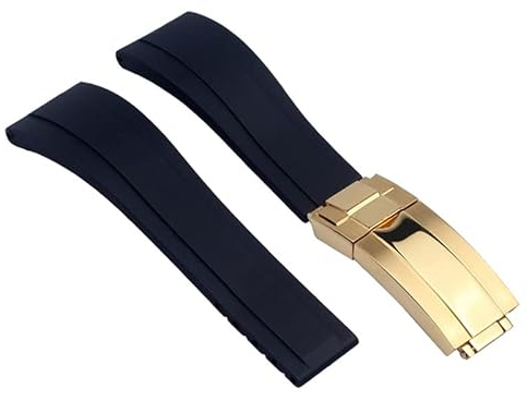 BrightBulb Hochwertiges Kautschuk-Uhrenarmband 20mm Schwarz Blau Grün Wasserdichtes Silikon-Uhrenarmband für Rolex Tudor Wristband-Schwarz + goldene Schnalle