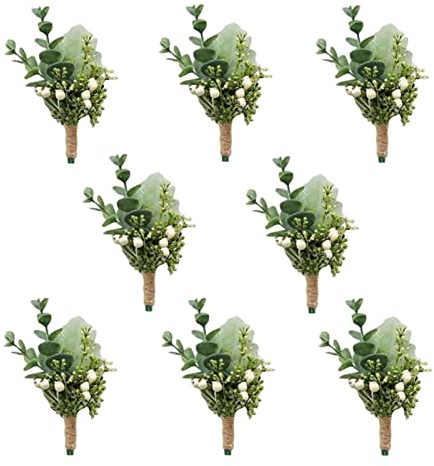 YOKOKE Grüne Ansteckblume für Herren, Eukalyptus, Beere, Pflanze, Bräutigam, Ansteckblume für Hochzeit, Abschlussball, Zeremonie, Heimkehr, 8 Stück