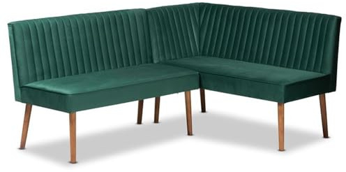 Baxton Studio Alvis Green Velvet and Brown Wood 2-Piece Dining Nook Set