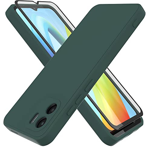 HHUIWIND Funda Silicone para Xiaomi Redmi A1 con Protectores de Pantalla,Carcasa Protectora Movil Silicona Ultra-Fina Gel Estuche Case - Verde Oscuro