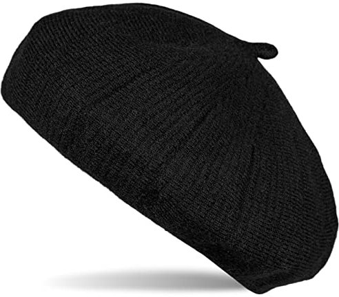 styleBREAKER Damen Feinstrick Baskenmütze mit dezentem Streifen Muster, Winter, Barett, Béret, Franzosen Mütze 04024200, Farbe:Schwarz