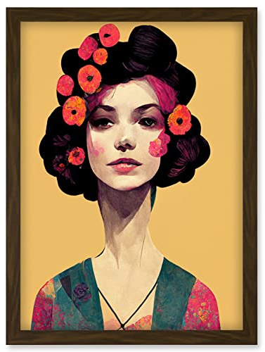 Doppelganger33 LTD Elegant Vintage Boho Portrait Floral Hair Woman Artwork Framed Wall Art Print A4
