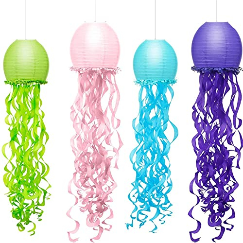 Laternenfest 4 Farben Hängende Quallen Papier Laternen 12 Zoll Runde Lampion für Baby Mädchen Kinderzimmer Schlafzimmer Ozean Thema Party Dekorationen