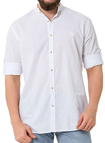 Cipo & Baxx Herren Leinen Hemd Langarm Stehkragen Regular Fit CH198 Weiß S