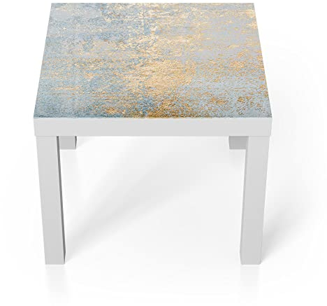 DEQORI Glastisch | weiß klein 55x55 cm | Motiv Wand mit Gold-Struktur | ausgefallener Beistelltisch aus Glas | Hochglanz Couchtisch fürs Wohnzimmer | moderner Couch Tisch mit Design