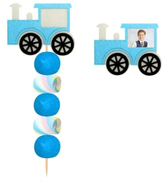 Lote de 15 Brochetas de Golosinas Fieltro Tren con Foto. Dulces. Detalles y Regalos Originales para Fiestas de Cumpleaños, Bodas, Bautizos, Comuniones y Eventos. DC
