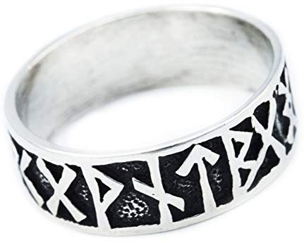 Windalf Wikinger Silber Ring FUTHARK 9 mm Runen Partnerring Wikingeschmuck Silberring Bandring 925 Sterlingsilber (Silber, 58 (18,5))
