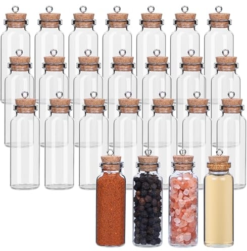 Belle Vous 25 Pack of 15ml Glass Favour Jars with Cork Lids & Eyelet Hooks - Mini Mason Airtight Storage Bottle Set for Wedding Favours, Party, Kitchen Spices and Jam