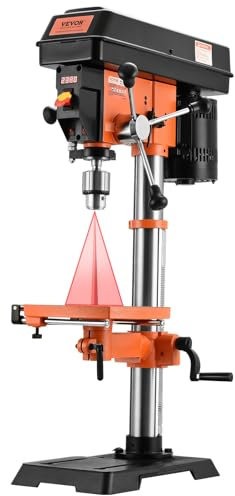 VEVOR Trapano a Colonna da Banco 304,8mm 750W 440-2580giri/min, Trapano Velocità Variabile con Piano Lavoro Inclinabile 0-45°, Luce LED, Trapano Posizionamento a Raggi X, Trapano per Legno Metallo