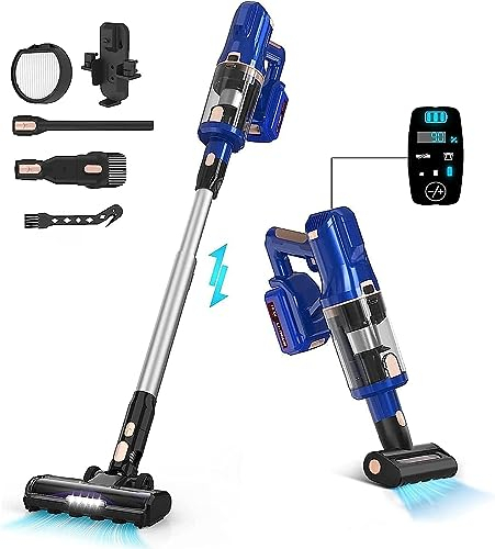 Akku Staubsauger 33000Pa mit Touchscreen, Staubsauger mit Milbenstaubsauger, Staubsauger Kabellos beutellos 8 in 1 bis zu 55 Min, Abnehmbarer Akku, Handstaubsauger für Teppichen, Hartboden, Tierhaar