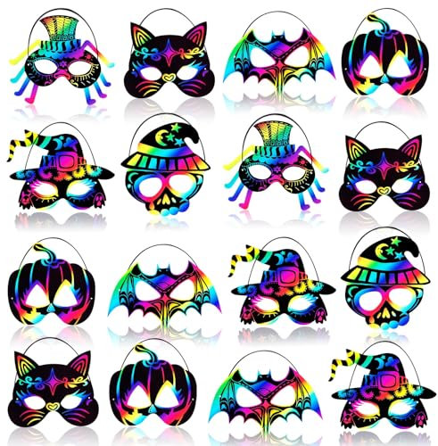 Johiux Set di 90 maschere da grattare per Halloween, per bambini e adulti, per feste di Halloween, giochi per feste di Halloween, pipistrelli, streghe, zucche, gatti, ragni