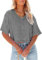 GeGekoko Camiseta de manga corta para mujer, cuello de pico, informal, de verano, media manga, color liso, gris, M