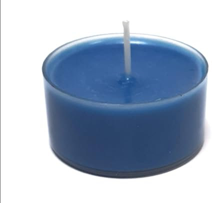 Handarbeit: Bunte ein oder zweifarbige Teelichter aus Sojawachs in klarer Kunststoffhülse mit langer Brenndauer (30er, Blau, Blau)