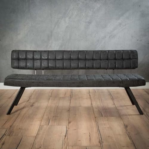 RINGO-Living Sitzbank mit Rückenlehne für Esstisch 180cm lang Metall Schwarz - Sitzbank esszimmer Eckbank Küche Schminktisch, Küchensofa Esszimmerbank mit Rückenlehne, Bett Garderobe Eckbank modern