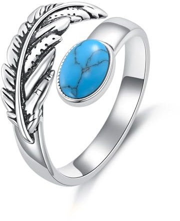 VONALA Feder Ring Einstellbare 925 Sterling Silber Ring Bohemian Geburt Stein Ring Schmuck Geschenk für Frauen Mädchen