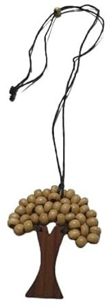 Art30 Tree of Life Necklace with Wooden Beads Adjustable from 45 to 70 cm Colour in Photo, regolabile, Steel bathroom silver and cord, Wood and rope