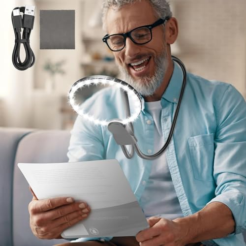 EEEKit 5X Leselupe mit Licht Flexiblem Schwanenhals, Wiederaufladbare Hands-Free Lupe für Senioren Groß