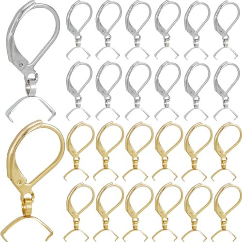 SOFPLATE 1 Box 60Pcs Gold Earring Hooks Silver Leverback Earring Findings Bulk Stainless Steel Lever Back Ear Wire with Pinch Bail Huggie French Clasp Earring Hooks for jewellery Making Supplies DIY