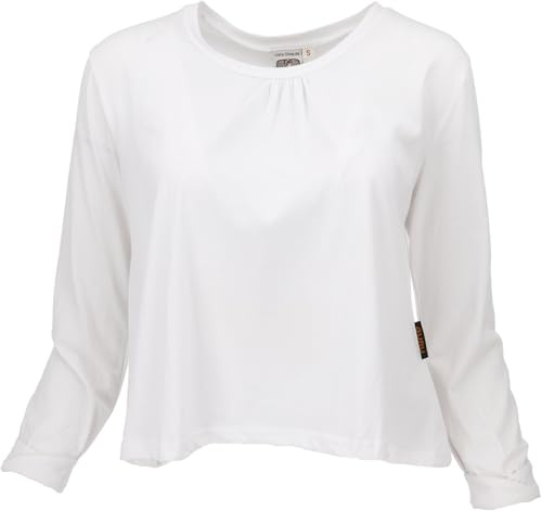 GURU SHOP Einfarbiges Basic Shirt, Lockeres Langarmshirt aus Biobaumwolle - Weiß, Damen, Size:S