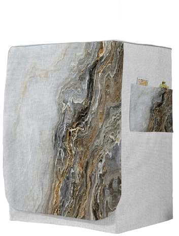 Odot Housse pour Machine à Laver Couverture Lave-Linge Anti-poussière Couverture Tumble Protection pour Face Avant de Machine à Laver et Sèche-Linge (marbre Blanc Marron,M-capacité 8-10 kg)