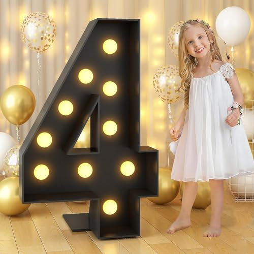 Tashace 3FT/100CM Large LED Light Up Number for Birthday Decor 1 18 30 Marquee Light Up Numbers Graduation Party Wedding Decoration Pre-Cut Frame Mosaic Numbers(Color:Number 4,Size:BLACK)