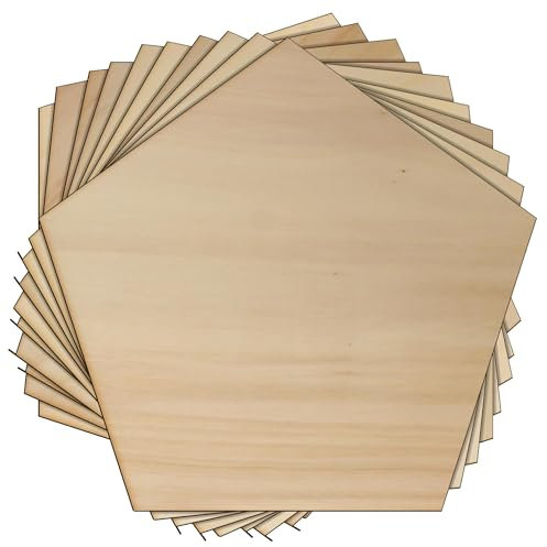 10 x pentagono in legno compensato 3 mm geometrica 5 lati regolari (6 x 6,3 cm, senza foro)