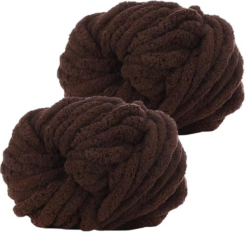 YushengTai Dicke Wolle, 2 Stück 500g Braun Chunky Wolle, Dicke Wolle zum Häkeln Kann zum Stricken von Kissen, Decken, Schals und Mützen Sowie Haustierbetten Verwendet Werden