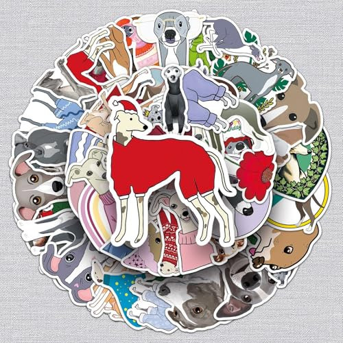 Greyhound Aufkleber Graue Hund Sticker Set 50 Stücke Niedlich Deko für Auto Laptop Skateboard Fahrrad Moped Motorrad Fahrrad Computer,Geeignet für Erwachsene Kinder