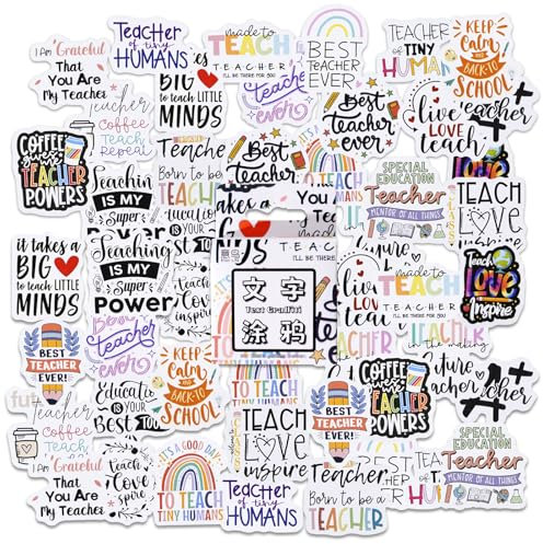 46 Stücke Lehrer Text Graffiti Aufkleber, kleine Größe Scrapbook Aufkleber, zurück zur Schule Dekoration Aufkleber Set für Reisekoffer, Laptop,Kalender,Scrapbook,Koffer,Notizbücher,Journal