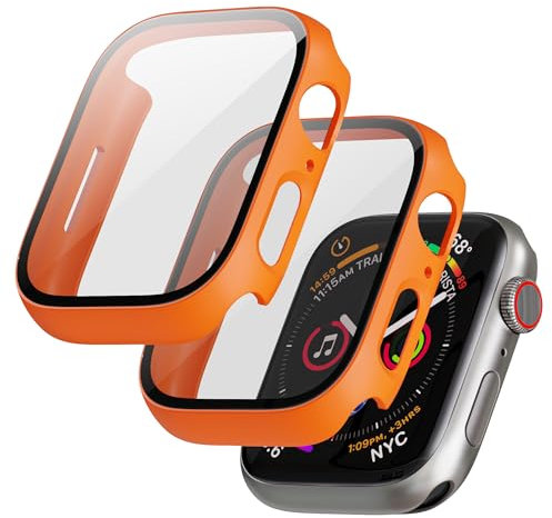 LINTEKER Funda para Apple Watch Series 9/8/7 con Protector Pantalla Reloj de Cristal, [2 unidades] Funda compatible con Apple Watch Series 9/8/7 45 mm, HD transparente, funda protectora antigolpes