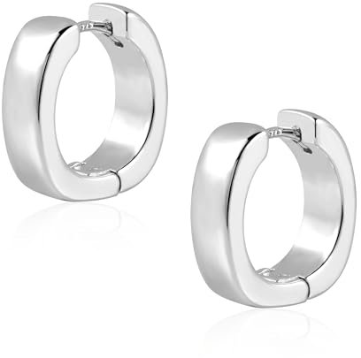 Silber 925 Creolen für Damen - Kleine Dicke Eckige Hypoallergene Huggie Ohrringe - Breite Quadratische Creolen für Mädchen