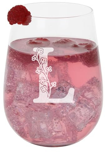 L Personalised Monogram Initial Etched Gin Glass - Engraved Name Stemless Glass for Birthday Gift - Custom Name for Her or Him - Personalised Initial Engraved 590ml