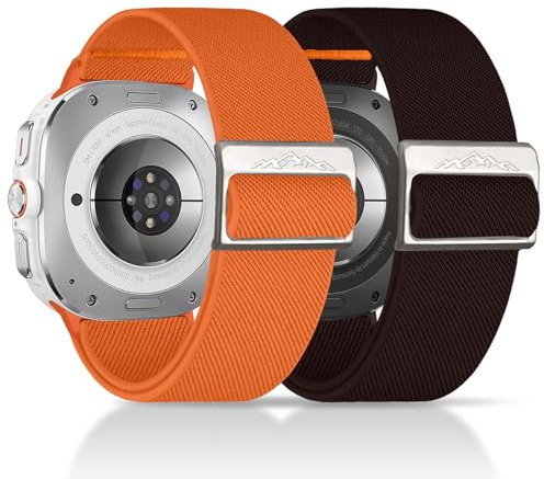 chinbersky 2 Stück Elastische Nylon Armband Kompatibel mit Samsung Galaxy Watch Ultra Armband 47mm (2024,2025), Stoff Verstellbares Dehnbare Sport Ersatzarmband für Samsung Galaxy Watch Ultra