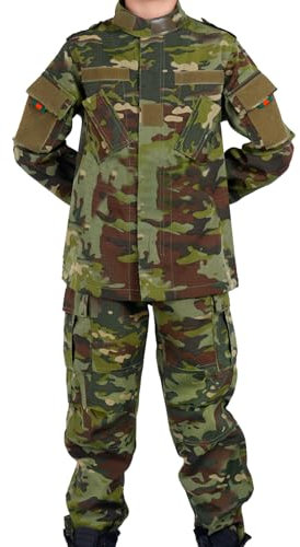 QIYUANT Enfant en Plein Air Vêtements Tactiques Ensembles T-Shirt et Pantalon Airsoft Militaire Camouflage Printemps Été Automne Randonnée Chasse Camping Combat (CP Vert/Veste + Pantalon, 140)