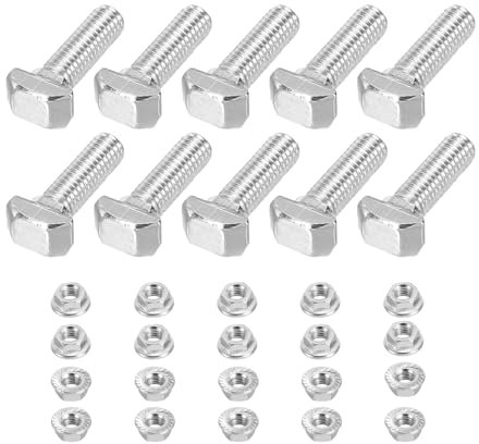 PATIKIL M5x20 Hammer Head Bolt T Screw, 10 Pcs T Slot Drop in Bolt Hammer Head Bolts with 10 Pcs Hexagon Flange Nuts for 2020 Series European Standard Aluminum Profile