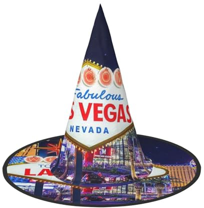 YFSGDLBN Las Vegas Night City bedruckter Halloween-Hut Hexenhut Spitzhut Dekohut