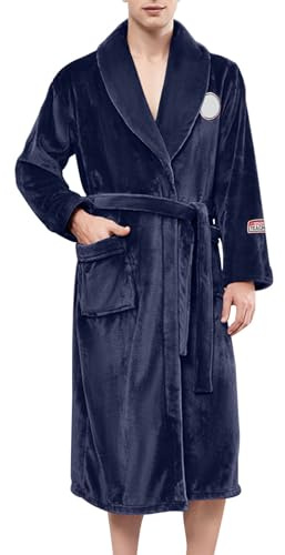 Beokeuioe Flanell Fleece Reisebademantel Herren Bademantel Winter Morgenmantel Kimono Pyjama Robe Saunamantel Morgenrock Männer Loungewear Schlafoberteile Schlafanzug Decken