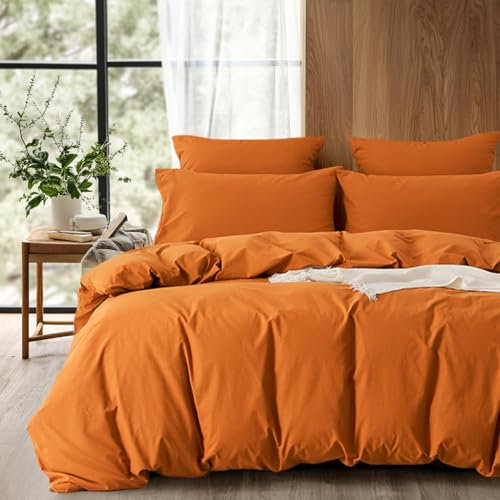 Freyamy Baumwolle Bettwäsche 135x200 2teilig Karamell,Garngefärbte Baumwolle Bettwäsche-Sets Weich,Orange Bettbezug 135x200 mit Reißverschluss und 1 Kissenbezüge 80x80