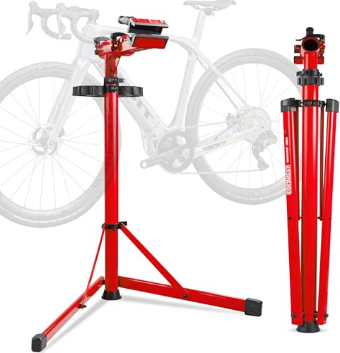 Osluken Heavy Duty Portable Bike Mechanic Maintenance Workstand with Tool Tray, 176 LBS Max Load Capacity, Steel & Aluminum, Adjustable Height, Foldable, for E Bike, MTB, RB