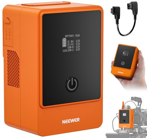 NEEWER Mini V Mount Akku 6800mAh 99Wh 14,5V Battery, V Lock Akku mit 65W PD Typ C/D Tap/BP/USB A/Dual DC Anschluss/OLED Display für Videokamera kompatibel mit SmallRig BMPCC 4k 6k, PS099E Orange