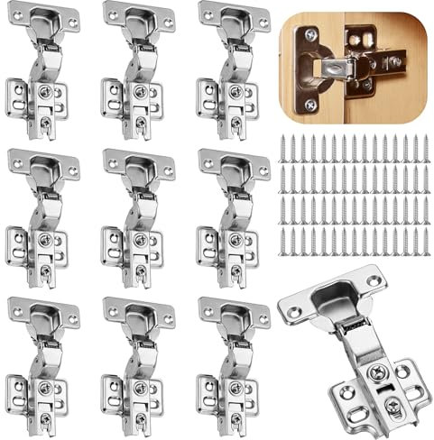 10 Piezas Bisagras de Gabinete,Bisagras de Puerta de Armario de Mueble Bisagras de Cierre Suave Bisagra de Rollo Frío con Tornillos Bisagras de Cazoleta Rectas con Función de Amortiguación