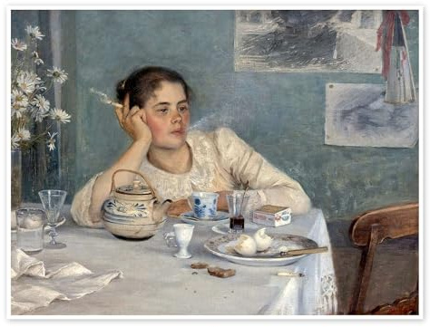 Posterlounge Nach dem Frühstück, 1890 Poster | 80 x 60 cm von Elin Danielson-Gambogi Blau Wandbilder Wanddeko