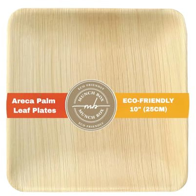 50 platos cuadrados de hoja de palma Areca de 10 pulgadas, platos desechables ecológicos para fiestas, biodegradables y compostables, platos naturales como bambú o madera, 25 cm de grande, ideal para