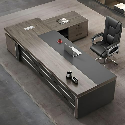 ZDFTGKM Moderner L-förmiger Chefschreibtisch mit Schubladen und Stauraum, Schreibtische aus Holz für das Homeoffice, verdickte und stabile Schreibtischplatte (rechtes Gehäuse, 63 L / 160 cm)