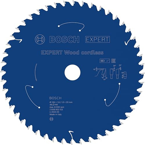 Bosch 1x Expert Wood Cordless Circular Saw Blade for Handheld Circular Saw | for Softwood, Hardwood, Ø 184 mm, Professional Accessory Hand-Held Cordless Circular Saws