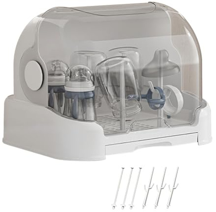 Sterilisator Aufbewahrungsbox für Babyflaschen, Babyflaschen Trockengestell mit Abdeckung, Babyflaschenaufbewahrung staubdicht, für Zuhause Schlafzimmer Tisch