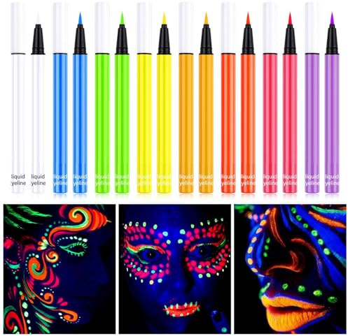 8 lápices de maquillaje de neón UV para Halloween, colores fluorescentes, brillan bajo luz negra, accesorios de festival, colores corporales, lápices de maquillaje para decoración de fiestas de neón