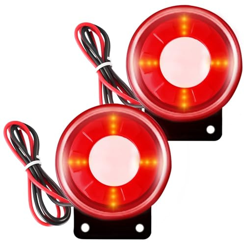 2 Stück Summer Alarm, 12V Elektronischer Lichtalarm für Zuhause, 120dB Aktiver Piezo Summer, Blinklicht & Sirene Sicherheitsalarmanlage, Kabelsirene für Haus, Garage & Gewerbe (26cm Draht)