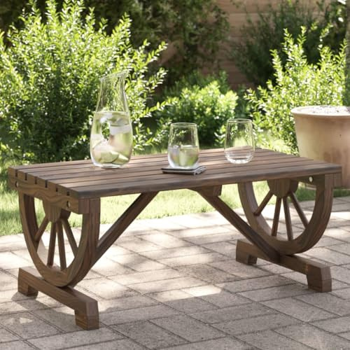 IBUQDDV Garten-Couchtisch 90x50x40 cm aus Massivholz Tanne mit Wagenrad-Design und Armlehnen für Terrasse Gartenmöbel Outdoor Tisch